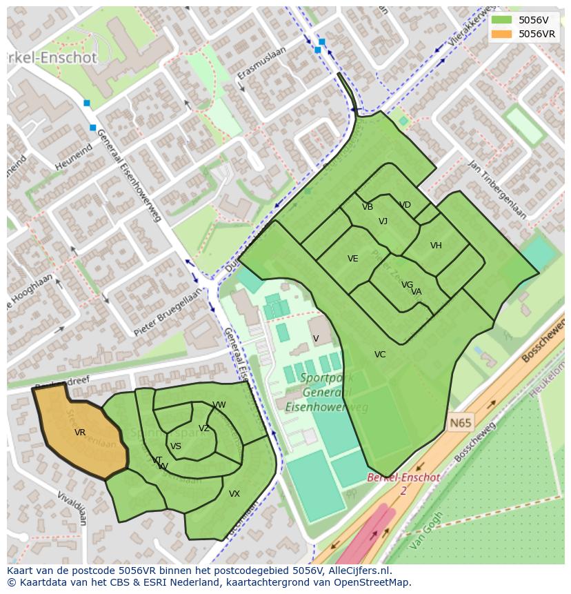Afbeelding van het postcodegebied 5056 VR op de kaart.