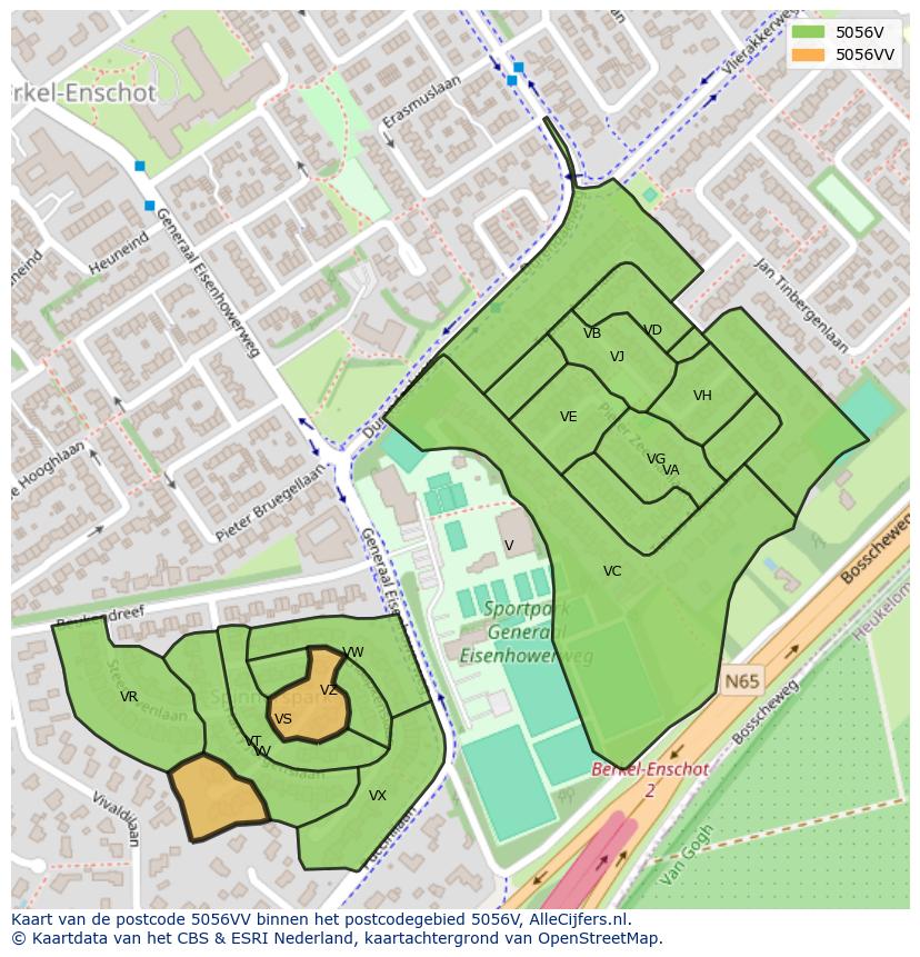 Afbeelding van het postcodegebied 5056 VV op de kaart.