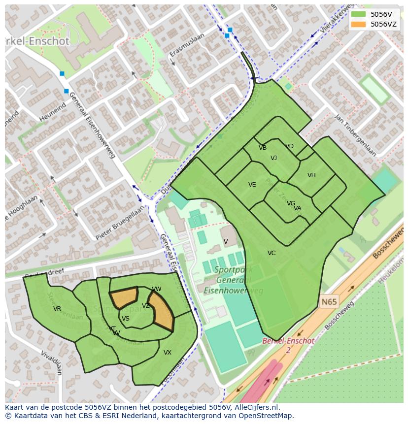 Afbeelding van het postcodegebied 5056 VZ op de kaart.