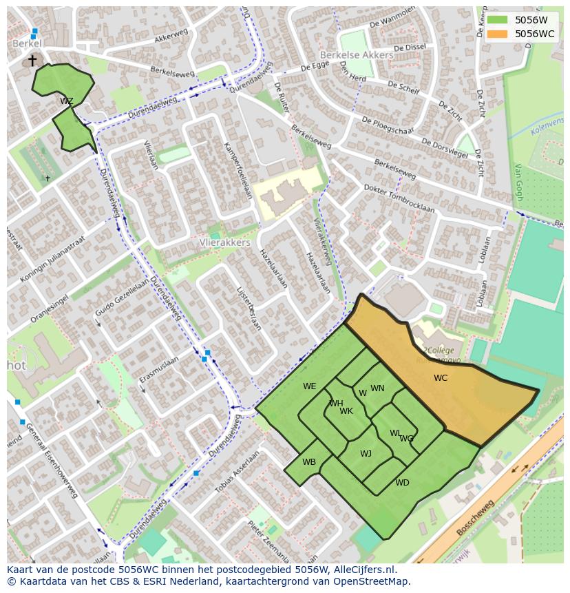 Afbeelding van het postcodegebied 5056 WC op de kaart.
