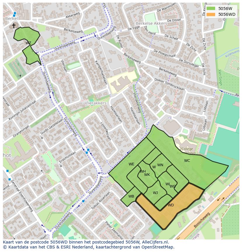 Afbeelding van het postcodegebied 5056 WD op de kaart.