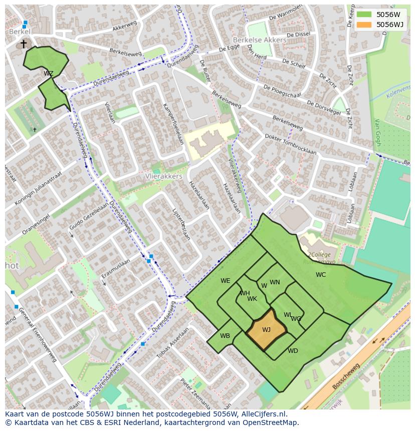 Afbeelding van het postcodegebied 5056 WJ op de kaart.