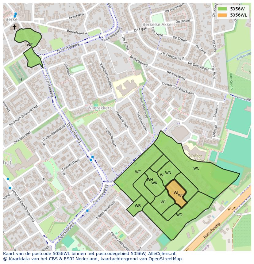 Afbeelding van het postcodegebied 5056 WL op de kaart.