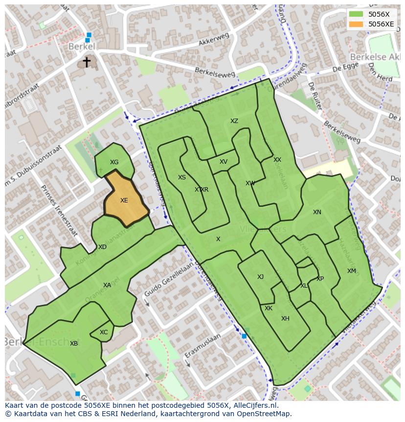 Afbeelding van het postcodegebied 5056 XE op de kaart.