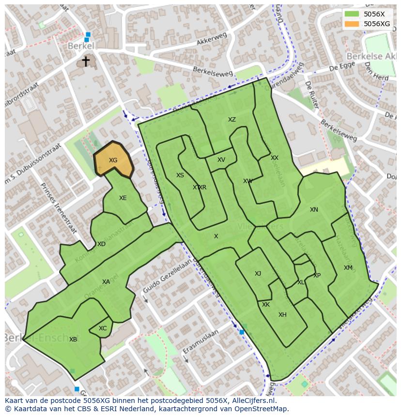 Afbeelding van het postcodegebied 5056 XG op de kaart.