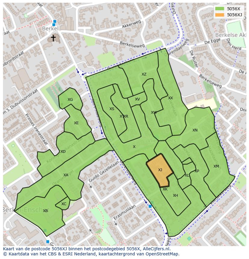 Afbeelding van het postcodegebied 5056 XJ op de kaart.