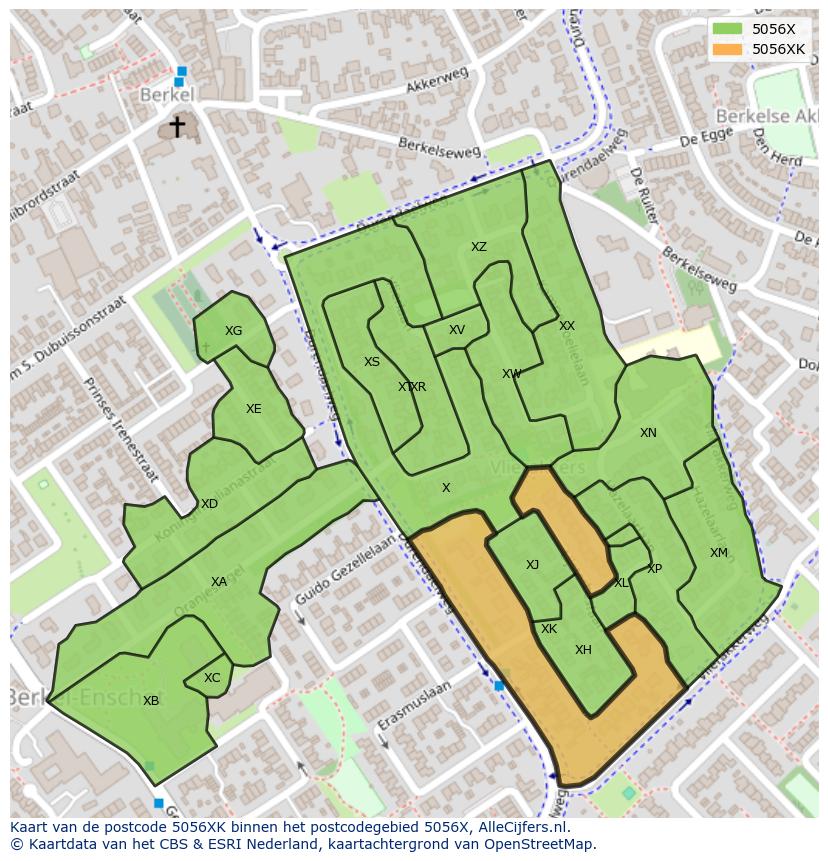 Afbeelding van het postcodegebied 5056 XK op de kaart.
