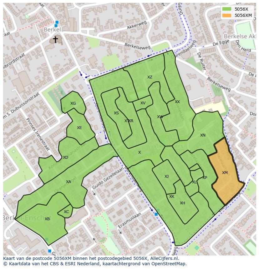 Afbeelding van het postcodegebied 5056 XM op de kaart.