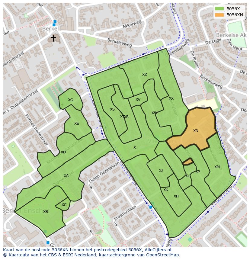 Afbeelding van het postcodegebied 5056 XN op de kaart.