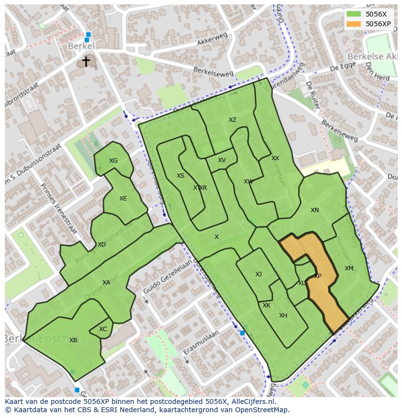 Afbeelding van het postcodegebied 5056 XP op de kaart.
