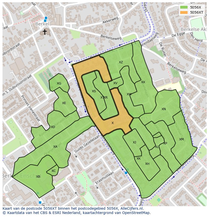 Afbeelding van het postcodegebied 5056 XT op de kaart.