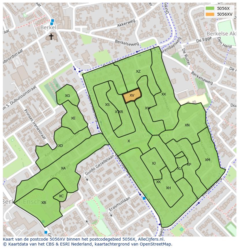 Afbeelding van het postcodegebied 5056 XV op de kaart.