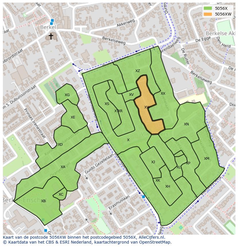 Afbeelding van het postcodegebied 5056 XW op de kaart.