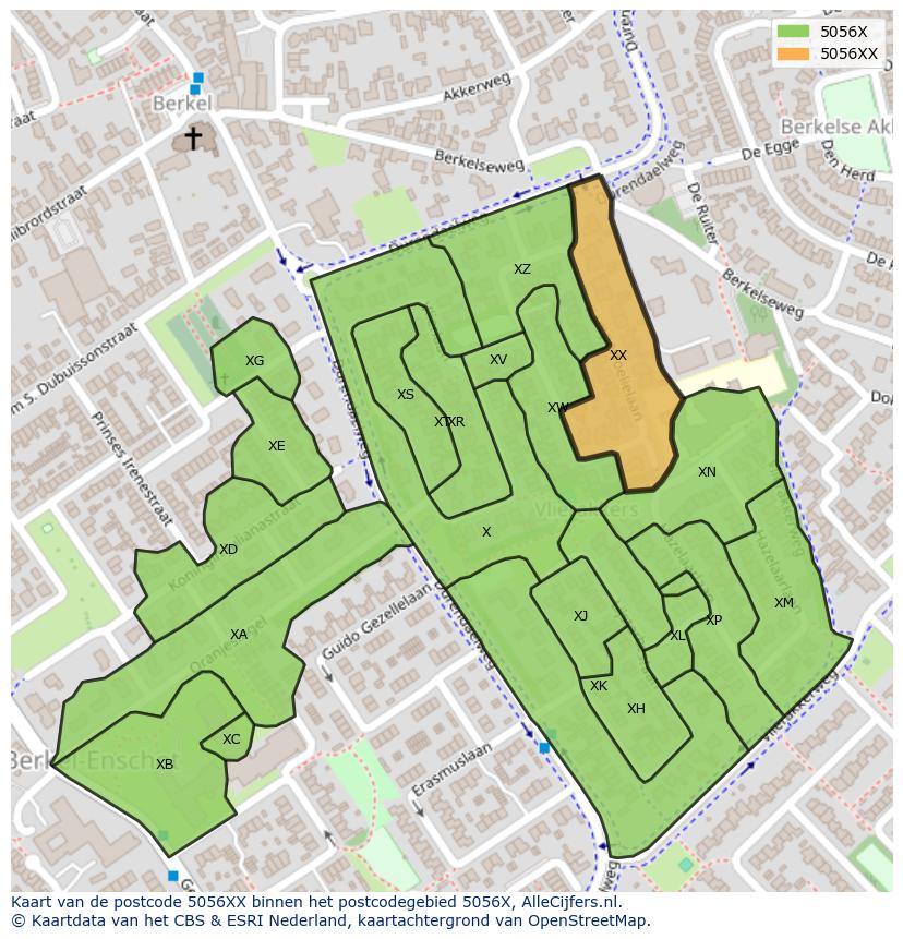 Afbeelding van het postcodegebied 5056 XX op de kaart.