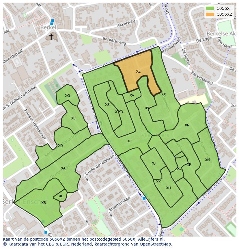 Afbeelding van het postcodegebied 5056 XZ op de kaart.