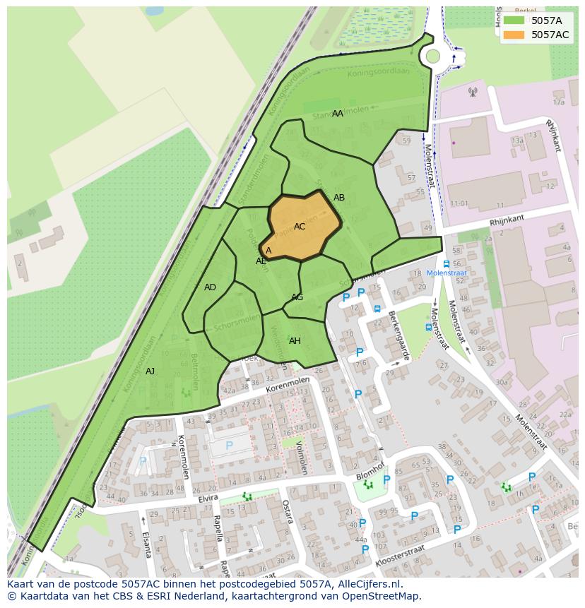 Afbeelding van het postcodegebied 5057 AC op de kaart.