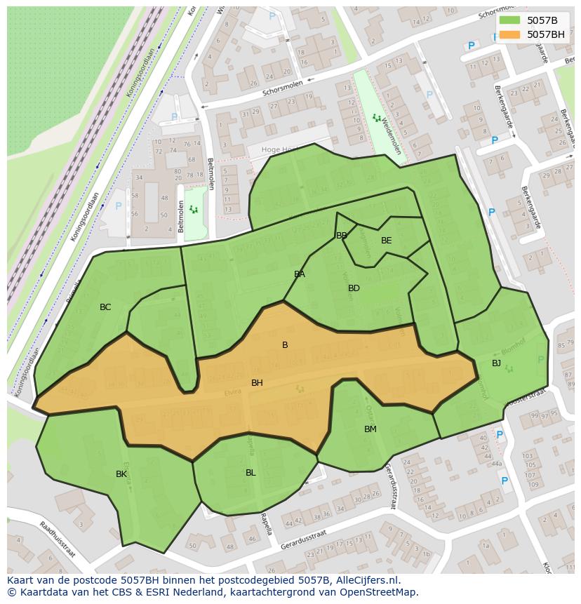 Afbeelding van het postcodegebied 5057 BH op de kaart.