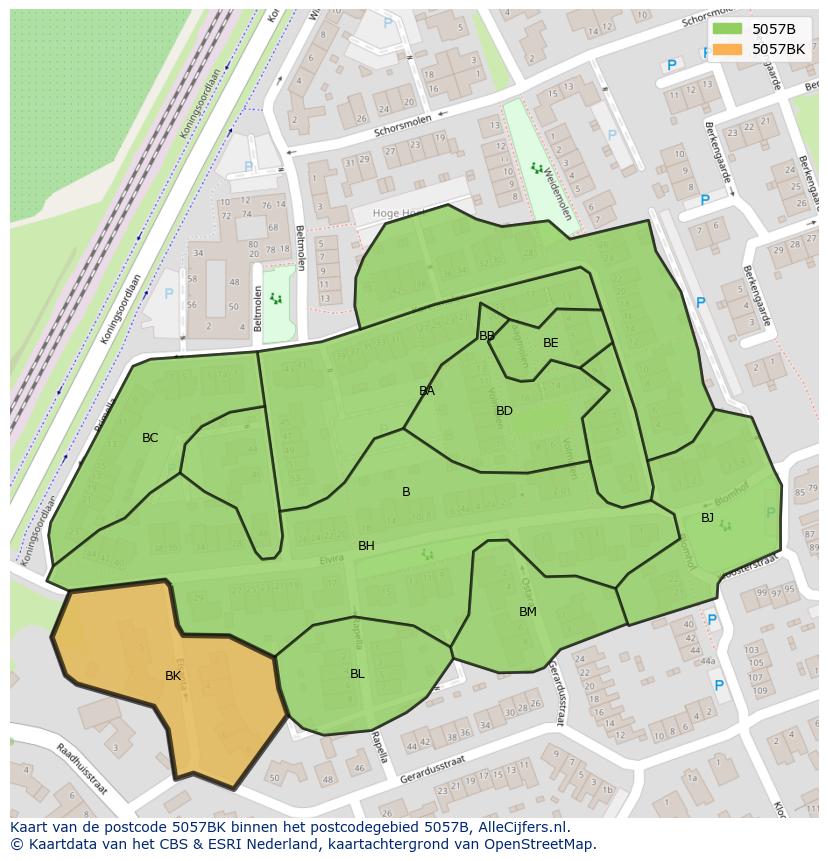 Afbeelding van het postcodegebied 5057 BK op de kaart.