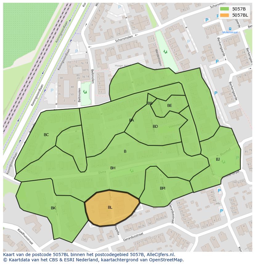 Afbeelding van het postcodegebied 5057 BL op de kaart.