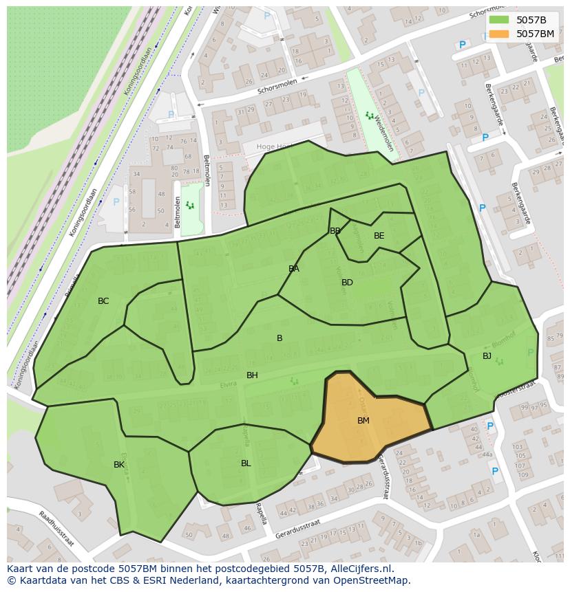 Afbeelding van het postcodegebied 5057 BM op de kaart.