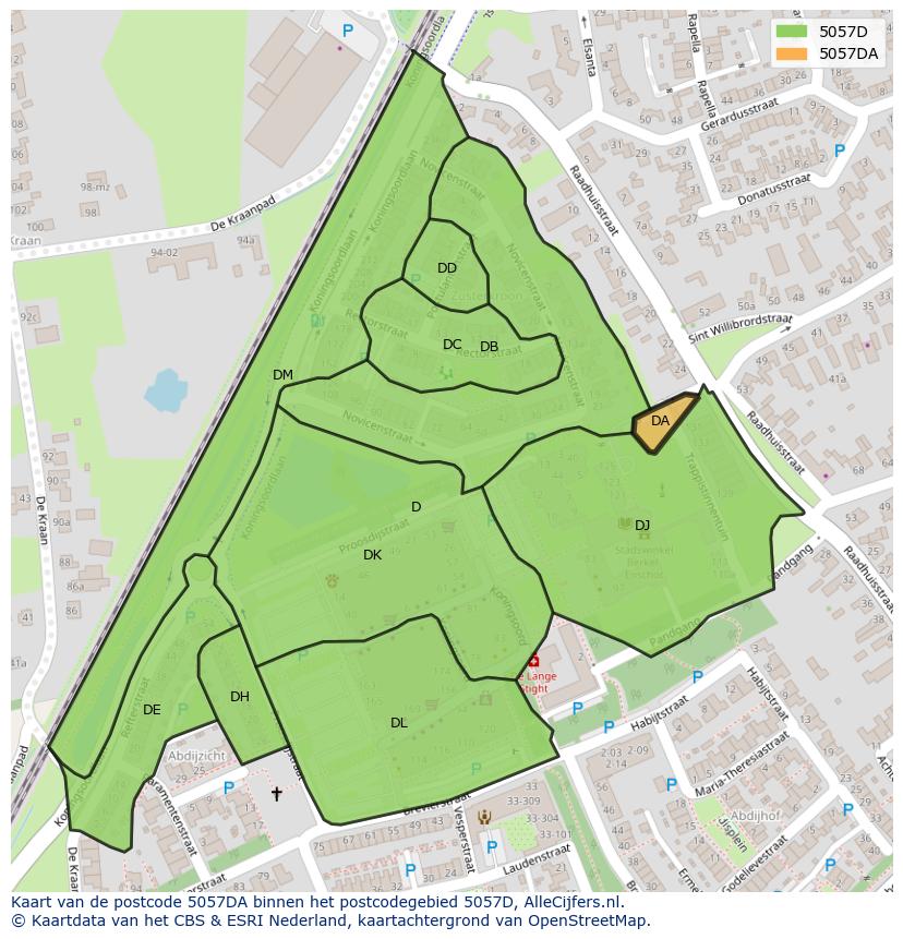 Afbeelding van het postcodegebied 5057 DA op de kaart.