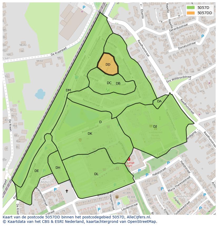 Afbeelding van het postcodegebied 5057 DD op de kaart.