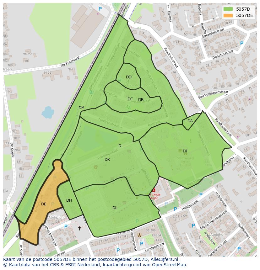 Afbeelding van het postcodegebied 5057 DE op de kaart.