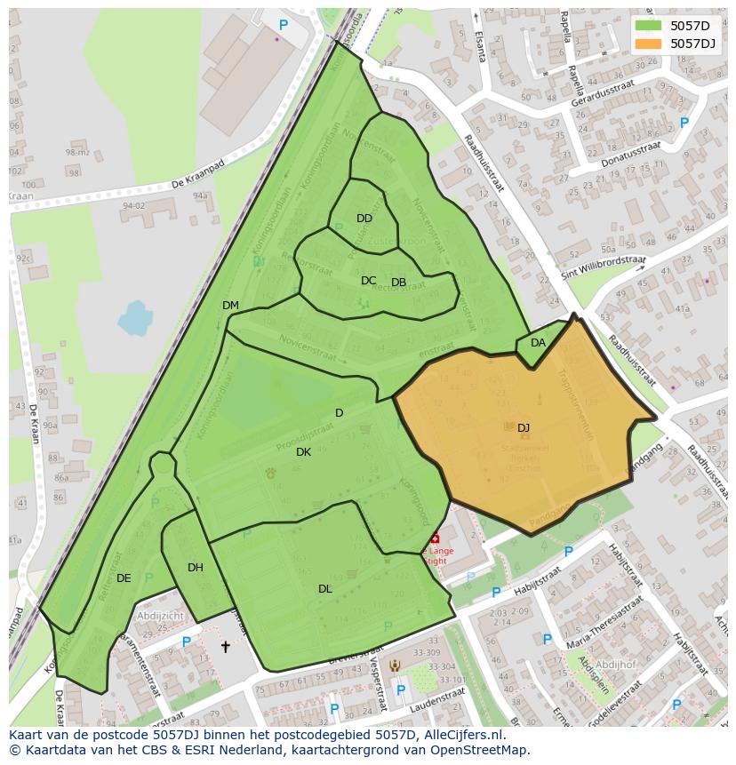 Afbeelding van het postcodegebied 5057 DJ op de kaart.