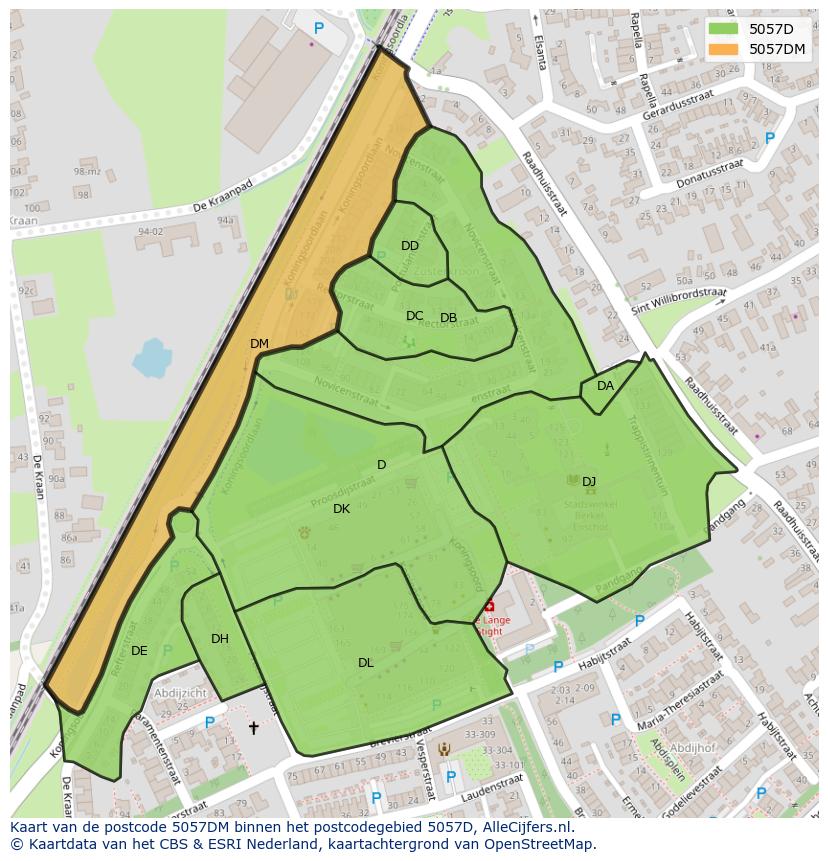 Afbeelding van het postcodegebied 5057 DM op de kaart.