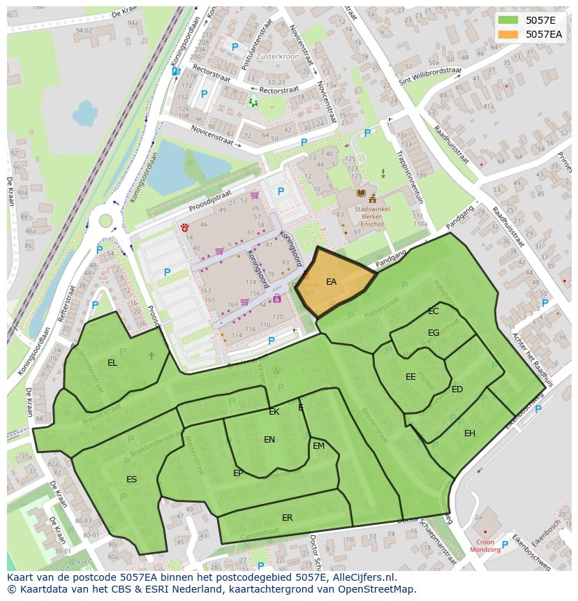 Afbeelding van het postcodegebied 5057 EA op de kaart.
