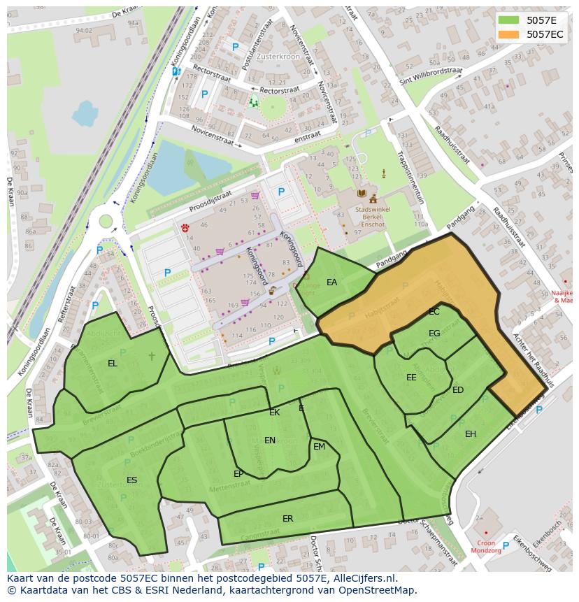 Afbeelding van het postcodegebied 5057 EC op de kaart.