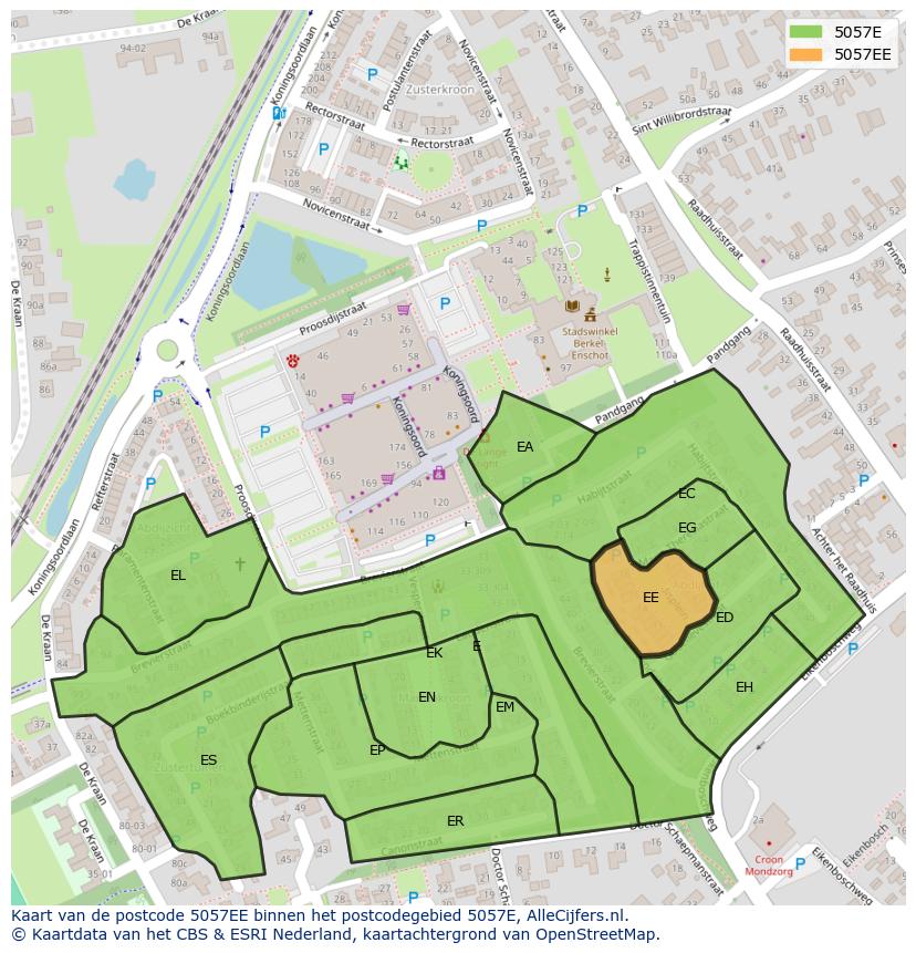 Afbeelding van het postcodegebied 5057 EE op de kaart.