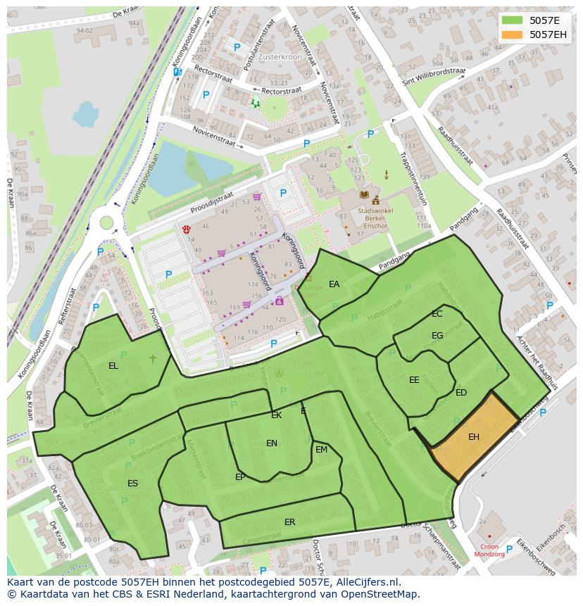 Afbeelding van het postcodegebied 5057 EH op de kaart.