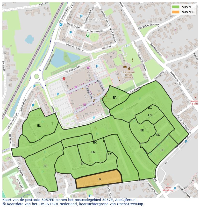 Afbeelding van het postcodegebied 5057 ER op de kaart.