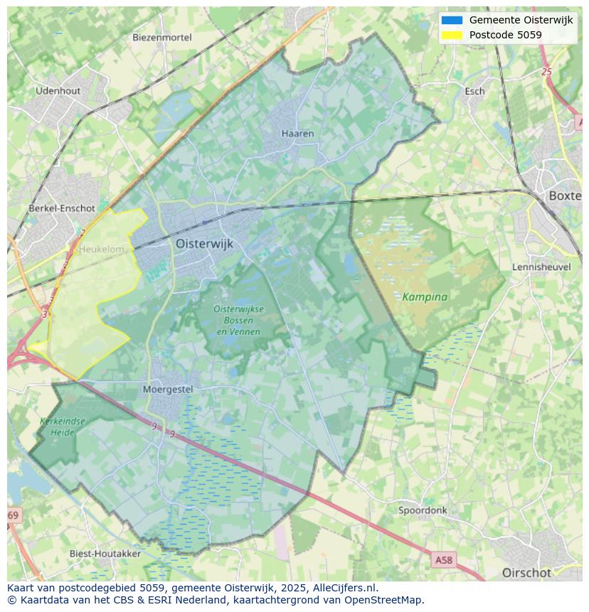 Afbeelding van het postcodegebied 5059 op de kaart.