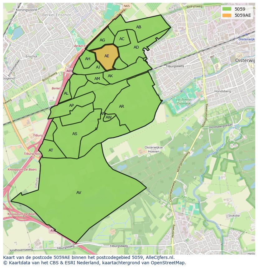 Afbeelding van het postcodegebied 5059 AE op de kaart.