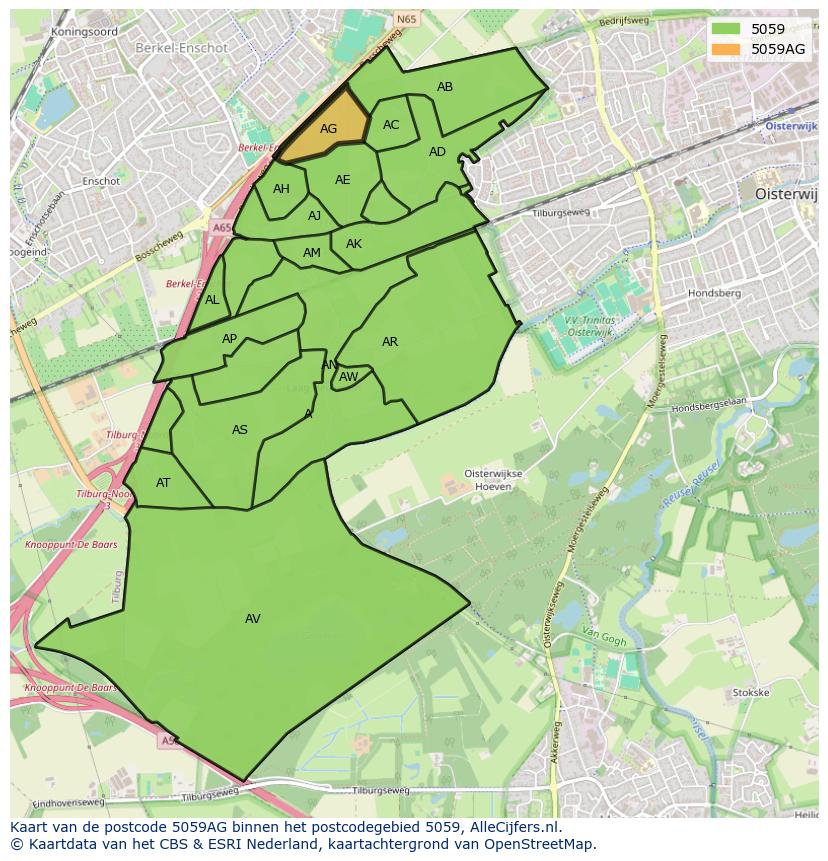 Afbeelding van het postcodegebied 5059 AG op de kaart.