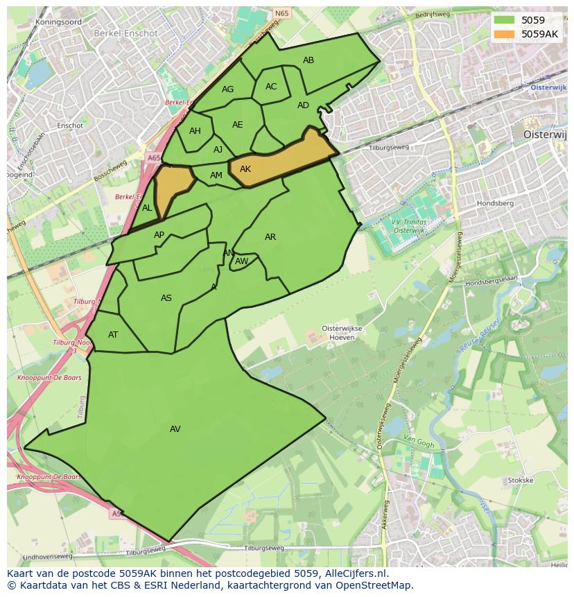 Afbeelding van het postcodegebied 5059 AK op de kaart.