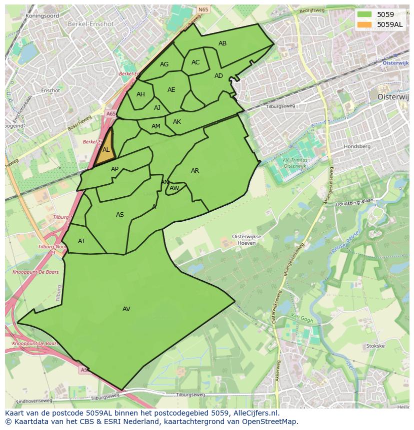Afbeelding van het postcodegebied 5059 AL op de kaart.