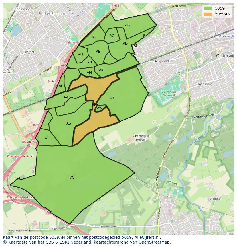 Afbeelding van het postcodegebied 5059 AN op de kaart.