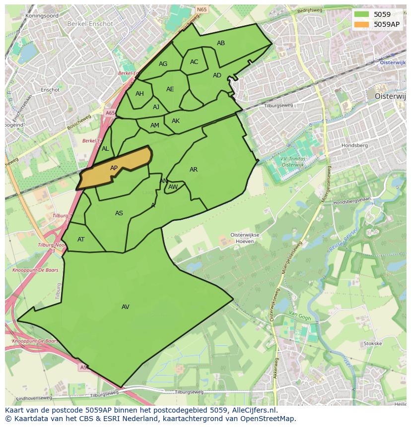 Afbeelding van het postcodegebied 5059 AP op de kaart.