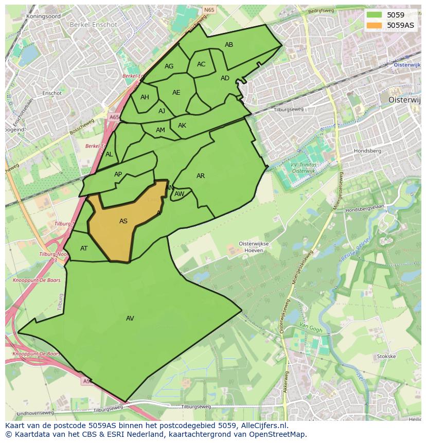 Afbeelding van het postcodegebied 5059 AS op de kaart.