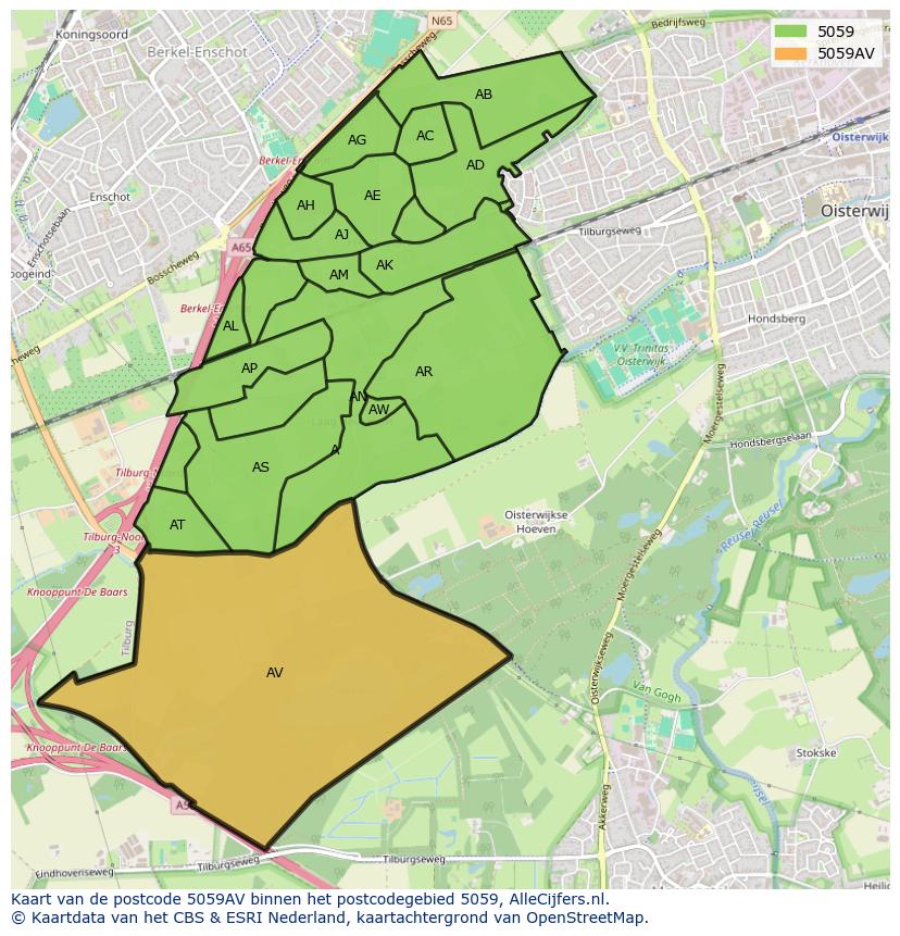 Afbeelding van het postcodegebied 5059 AV op de kaart.