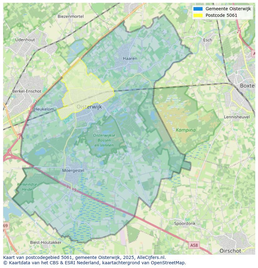 Afbeelding van het postcodegebied 5061 op de kaart.
