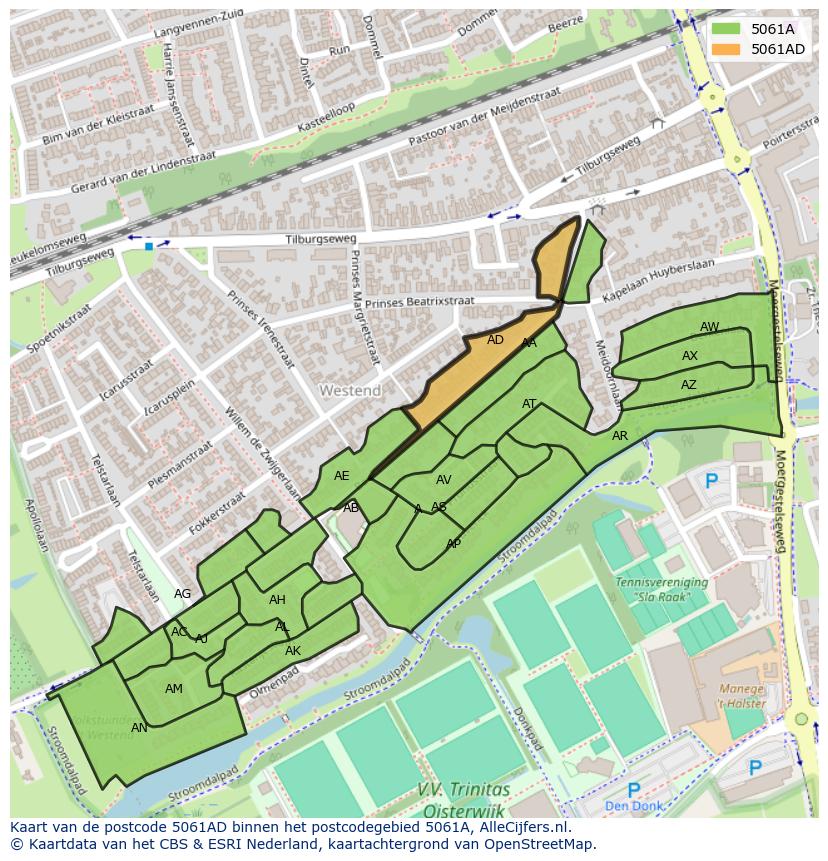 Afbeelding van het postcodegebied 5061 AD op de kaart.
