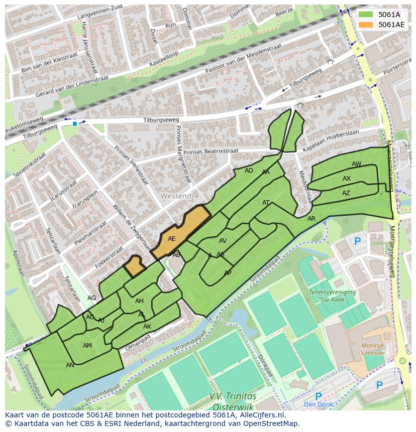 Afbeelding van het postcodegebied 5061 AE op de kaart.