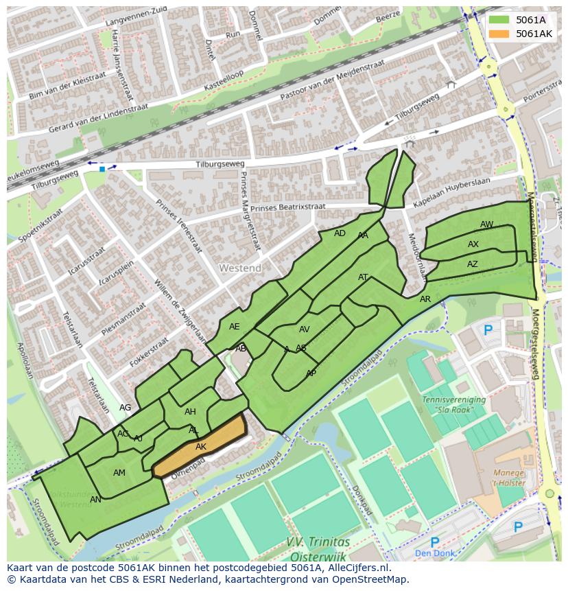 Afbeelding van het postcodegebied 5061 AK op de kaart.