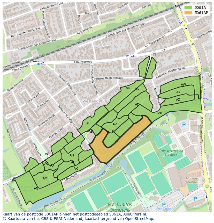 Afbeelding van het postcodegebied 5061 AP op de kaart.