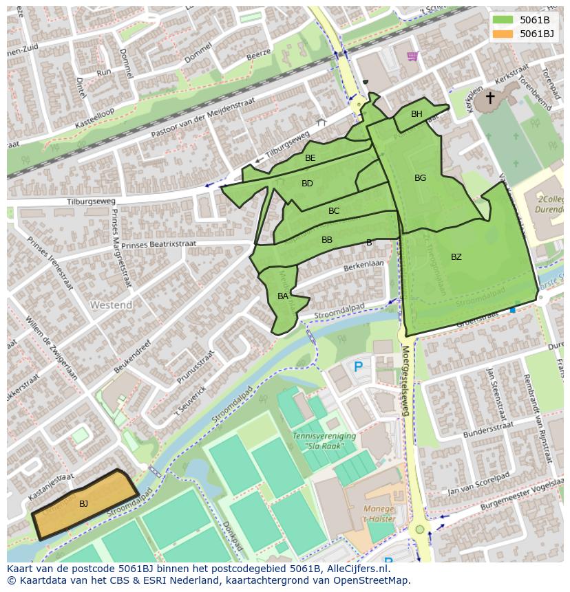 Afbeelding van het postcodegebied 5061 BJ op de kaart.
