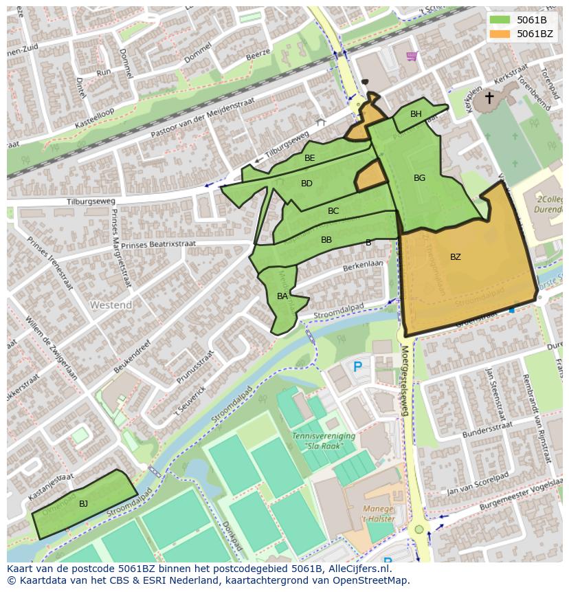 Afbeelding van het postcodegebied 5061 BZ op de kaart.